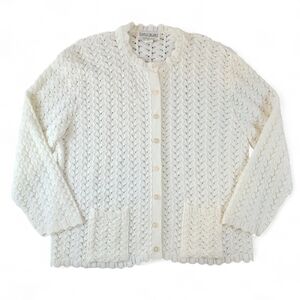 Carly Blake White Open Knit Cardigan Sweater Women’s 1X USA Made Vintage